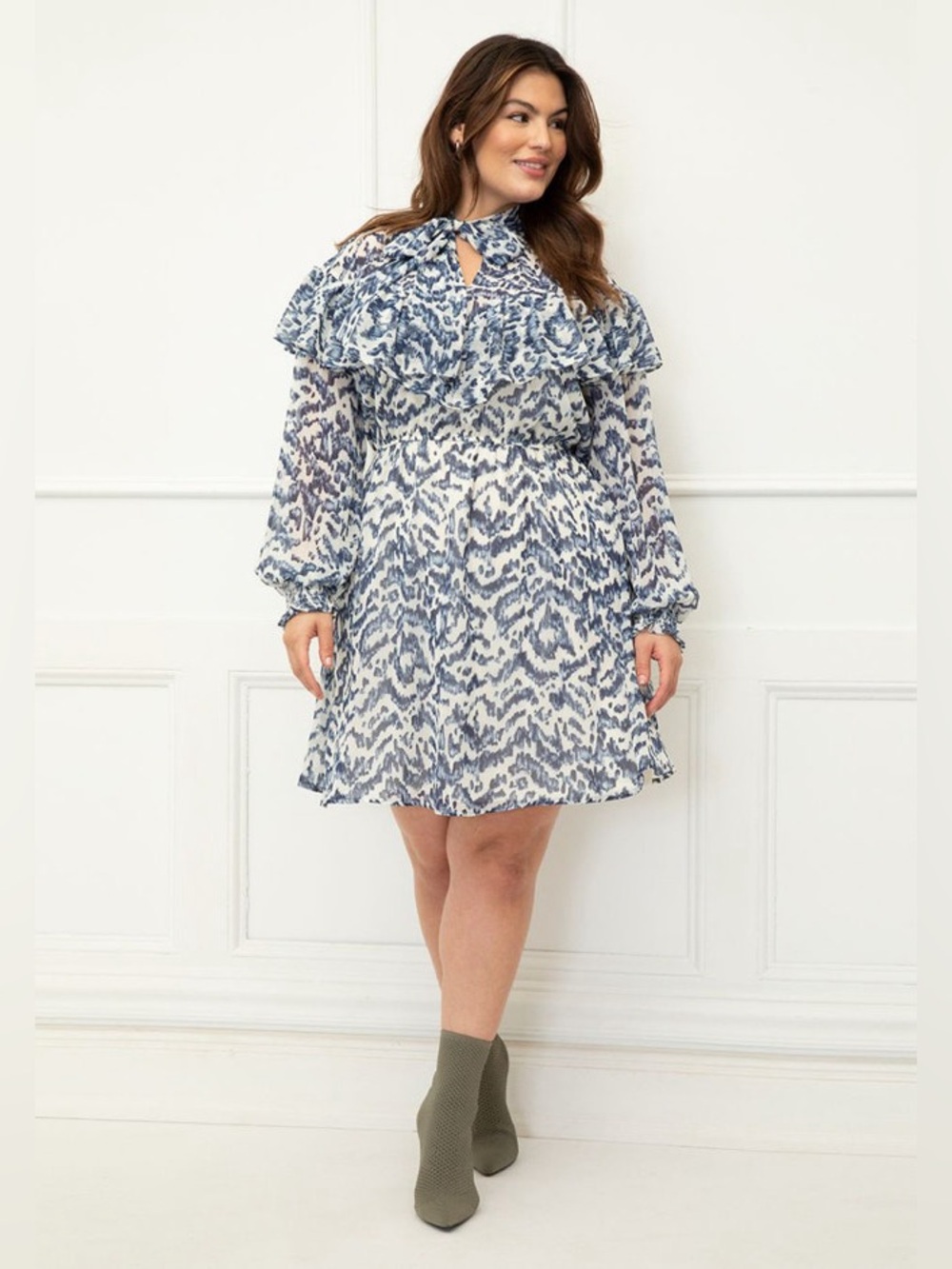 ELOQUII Elements Tie Neck Fit And Flare Dress